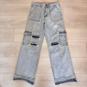 Hidden Distressed Cargo Denim Patchwork Jeans Size 28